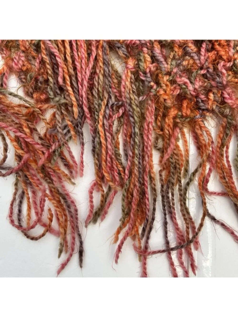 Handmade Crochet Soft Knit Shawl Orange Pink Fringe Boho Indie Festival One Size